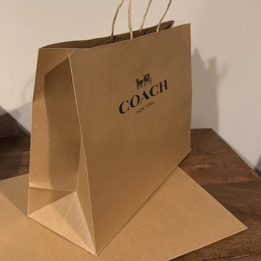 Coach LARGE gift bag. 12 x 16 in. Iconic carriage logo in black. Handles.